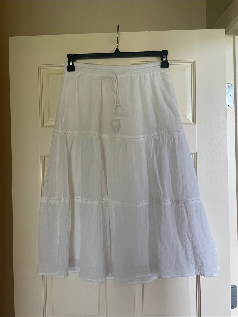 Talbots White Cotton Skirt with Tassel Drawstring